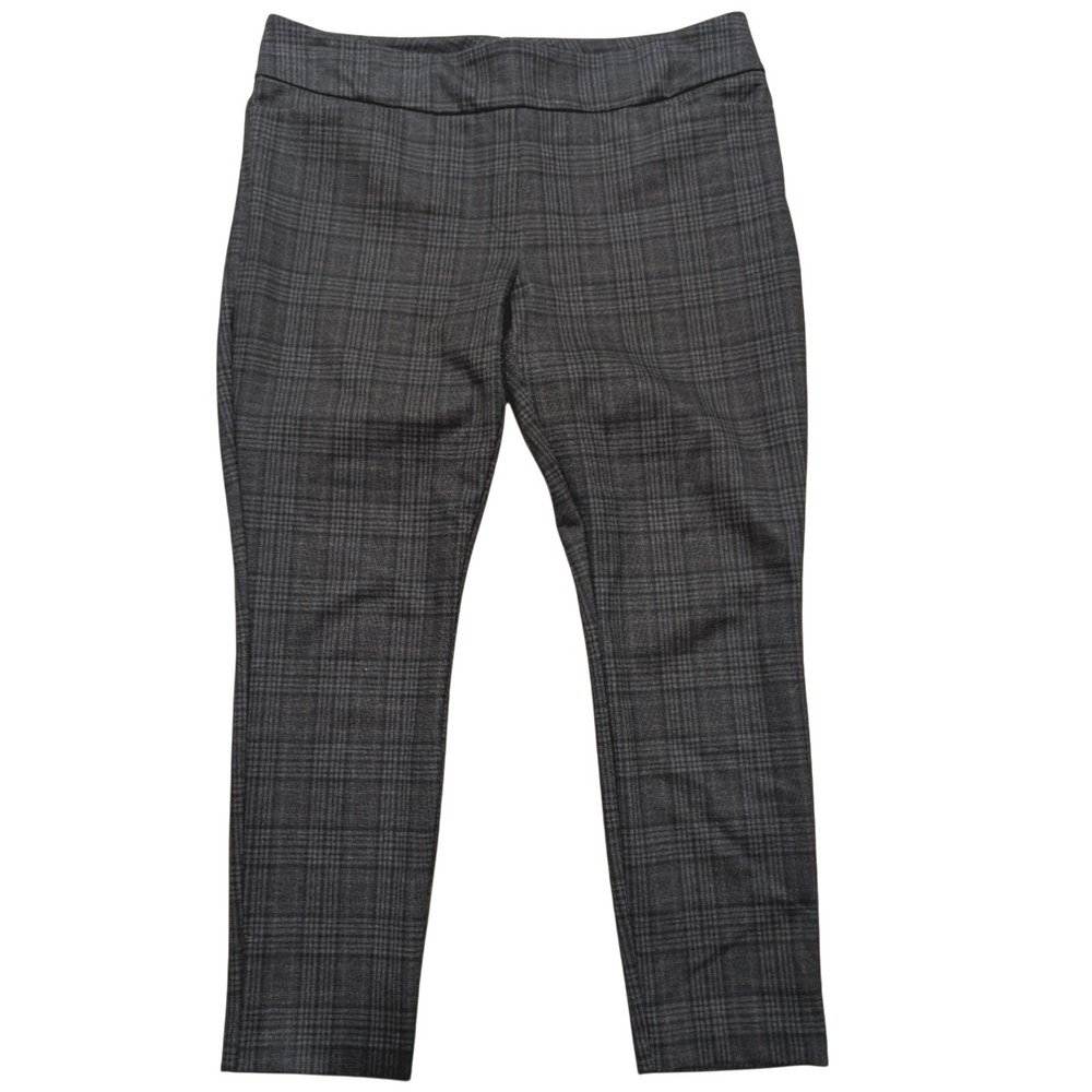 Dalia XL Gray Brown Black Plaid Pull On Skinny Slim Leg Pants Comfy‎ Work Wear